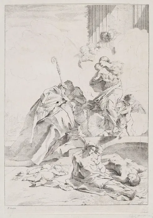 Framed Print : Three Lucchese saints Sts Nicholas Tolentino, Nicholas of Bari and Roch interceding w... 1650-1700. Creator: Anon Framed Print : Three Lucchese saints Sts Nicholas Tolentino, Nicholas of Bari and Roch interceding w... 1650-1700. Creator: Anon