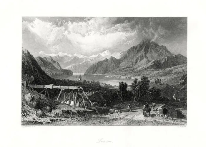 Framed Print : Lucerne, Central Switzerland, 19th century. Artist: John Cousen Framed Print : Lucerne, Central Switzerland, 19th century. Artist: John Cousen