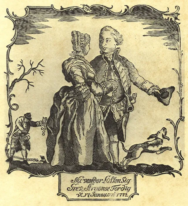 Framed Print : Luck Turns For You, Count Struensee! (Popular print). Artist: Anonymous Framed Print : Luck Turns For You, Count Struensee! (Popular print). Artist: Anonymous
