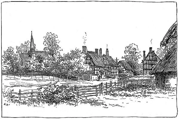 Luddington village and new church, Warwickshire, 1885. Artist: Edward Hull