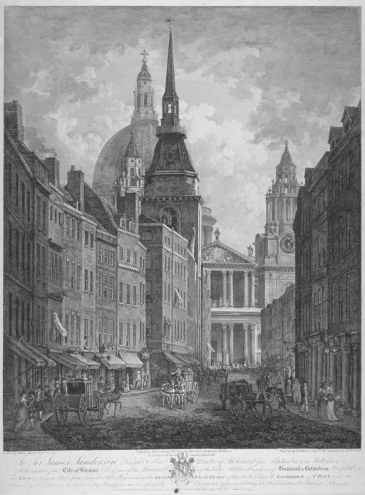 Framed Print : Ludgate Hill, Church of St Martin within Ludgate and St Pauls Cathedral, City of London, 1795 Framed Print : Ludgate Hill, Church of St Martin within Ludgate and St Pauls Cathedral, City of London, 1795