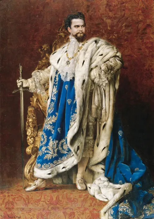 Framed Print : Ludwig II as the Grand Master of the Order of the Knights of St George, 1887. Artist: Schachinger, Gabriel (1850-1913) Framed Print : Ludwig II as the Grand Master of the Order of the Knights of St George, 1887. Artist: Schachinger, Gabriel (1850-1913)