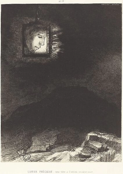 Lueur precaire, une tete a l'infini suspendue(Precarious glimmering, a head suspended, 1891. Creator: Odilon Redon)