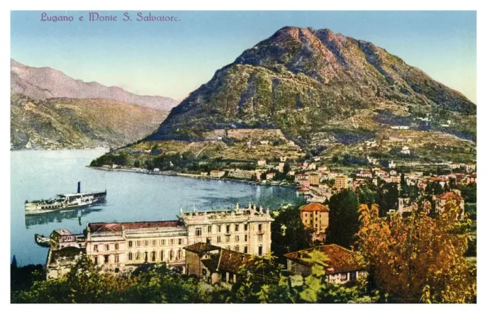Framed Print : Lugano and Monte San Salvatore, Switzerland, 20th century Framed Print : Lugano and Monte San Salvatore, Switzerland, 20th century