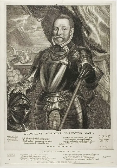 Framed Print : Luidewijk Boisot, Admiral of Zeeland, plate four from Quatuor Personae, 1649. Creator: Cornelis de Visscher Framed Print : Luidewijk Boisot, Admiral of Zeeland, plate four from Quatuor Personae, 1649. Creator: Cornelis de Visscher