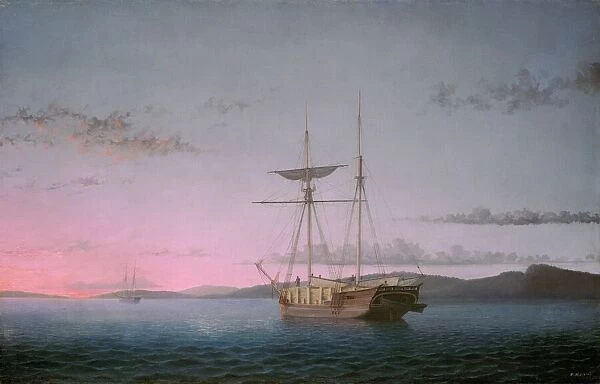 Lumber Schooners at Evening on Penobscot Bay, 1863. Creator: Fitz Hugh Lane