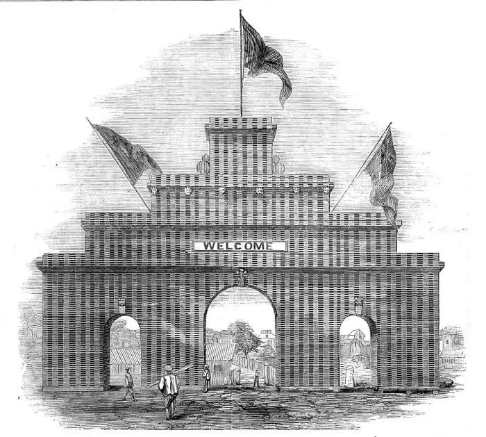 Framed Print : The Lumberers Arch at Ottawa, erected on the occasion of the Prince of Wales's visit to Canada, 1860 Creator: Unknown Framed Print : The Lumberers Arch at Ottawa, erected on the occasion of the Prince of Wales's visit to Canada, 1860 Creator: Unknown