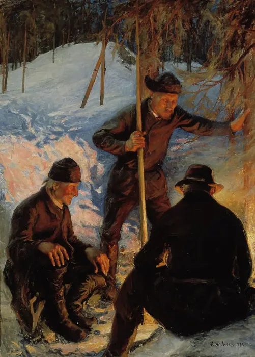 Framed Print : Lumberjacks around a Campfire, 1893. Creator: Pekka Halonen Framed Print : Lumberjacks around a Campfire, 1893. Creator: Pekka Halonen