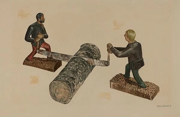 Lumberjacks Sawing a Log, 1939. Creator: Frank Eiseman