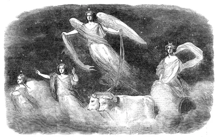 Framed Print : Luna in her Car, from The Winter's Tale, at the Princess Theatre, 1856. Creator: Unknown. Luna in her Car, from The Winter's Tale, at the Princess Theatre, 1856. Creator: Unknown Framed Print : Luna in her Car, from The Winter's Tale, at the Princess Theatre, 1856. Creator: Unknown. Luna in her Car, from The Winter's Tale, at the Princess Theatre, 1856. Creator: Unknown
