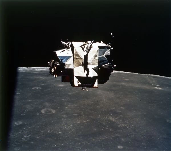 Lunar Module above the Moon, Apollo 16 mission, April 1972. Creator: Thomas Mattingly