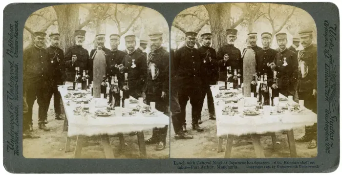 Framed Print : Lunch with General Nogi at Japanese headquarters, Port Arthur, Manchuria, 1904. Artist: Underwood & Underwood Framed Print : Lunch with General Nogi at Japanese headquarters, Port Arthur, Manchuria, 1904. Artist: Underwood & Underwood