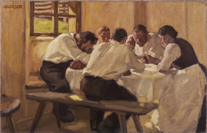 Framed Print : Lunch (The Soup, Version II), 1910. Artist: Egger-Lienz, Albin (1868-1926) Framed Print : Lunch (The Soup, Version II), 1910. Artist: Egger-Lienz, Albin (1868-1926)