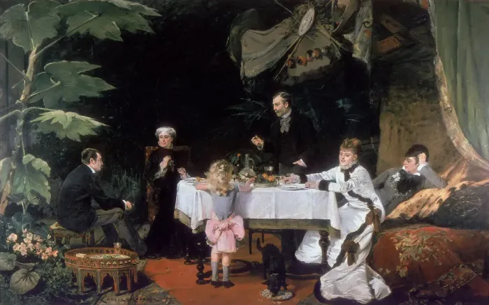Framed Print : The Luncheon in the Conservatory, 1877. Artist: Louise Abbema Framed Print : The Luncheon in the Conservatory, 1877. Artist: Louise Abbema