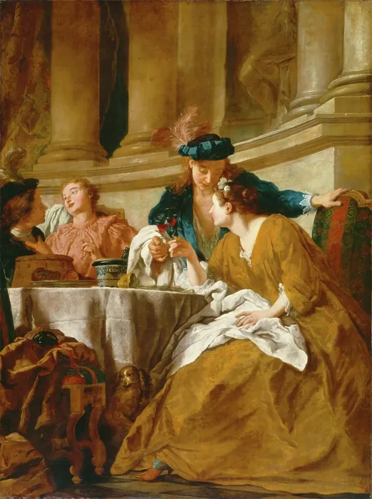 Framed Print : Luncheon with Figures in Masquerade Dress, 1725. Creators: Jean Francois de Troy, Workshop of Jean Francois de Troy Framed Print : Luncheon with Figures in Masquerade Dress, 1725. Creators: Jean Francois de Troy, Workshop of Jean Francois de Troy