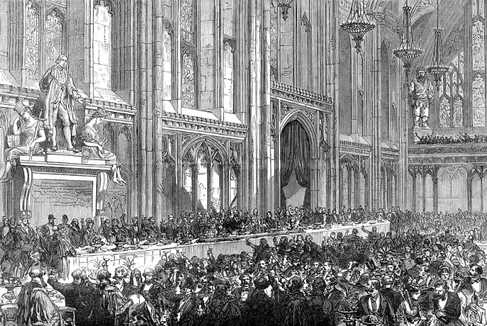Framed Print : Luncheon given by the Lord Mayor to the Prince of Wales at Guildhall, 1874. Creator: Unknown Framed Print : Luncheon given by the Lord Mayor to the Prince of Wales at Guildhall, 1874. Creator: Unknown