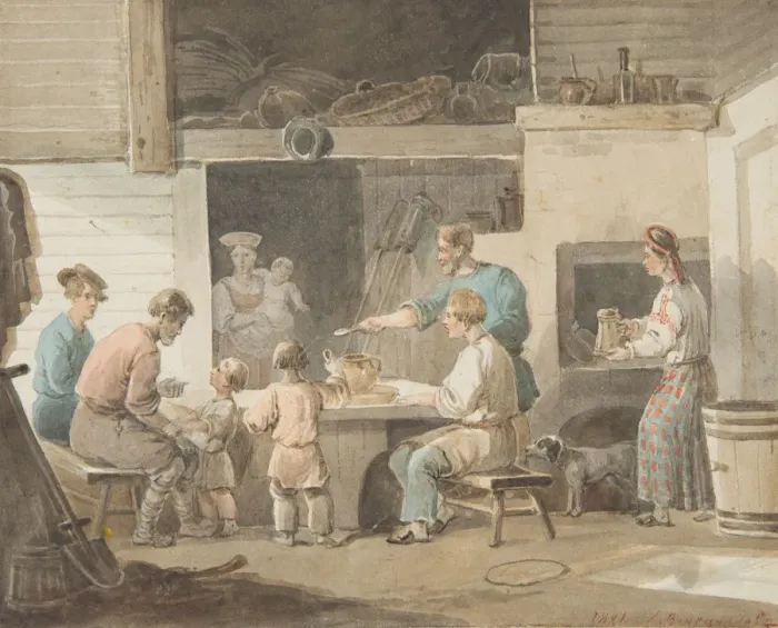 Framed Print : Lunchtime, 1821. Artist: Venetsianov, Alexei Gavrilovich (1780-1847) Framed Print : Lunchtime, 1821. Artist: Venetsianov, Alexei Gavrilovich (1780-1847)