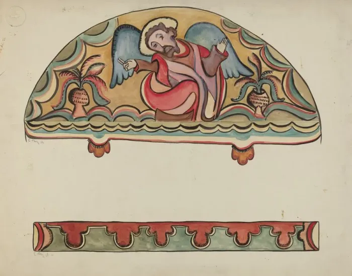 Framed Print : Lunette and Detail from Altar Church at Sanctuario, Chimayo, 1935 / 1942. Creator: E. Boyd Framed Print : Lunette and Detail from Altar Church at Sanctuario, Chimayo, 1935 / 1942. Creator: E. Boyd