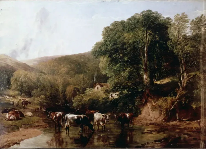 Framed Print : A lush canyon with cattle by T. S. Cooper Framed Print : A lush canyon with cattle by T. S. Cooper