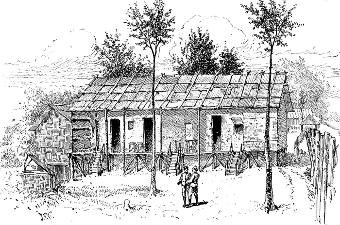 Framed Print : The Lushai Expedition: headquarters mess-house in Fort Langleh, 1890. Creator: Unknown Framed Print : The Lushai Expedition: headquarters mess-house in Fort Langleh, 1890. Creator: Unknown