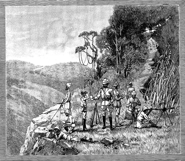 Framed Print : With the Lushai Expedition: signalling party with the heliograph, 1890. Creator: R. Taylor Framed Print : With the Lushai Expedition: signalling party with the heliograph, 1890. Creator: R. Taylor