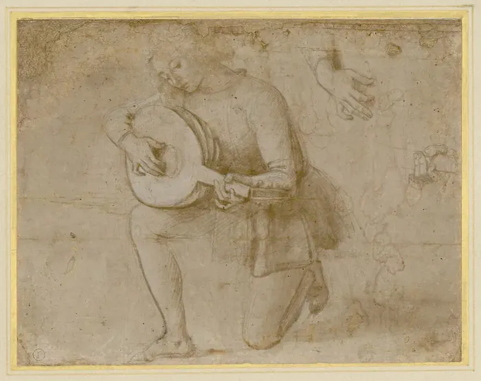 Framed Print : The lute player, 1490-1500. Creator: Perugino (around 1450-1523) Framed Print : The lute player, 1490-1500. Creator: Perugino (around 1450-1523)