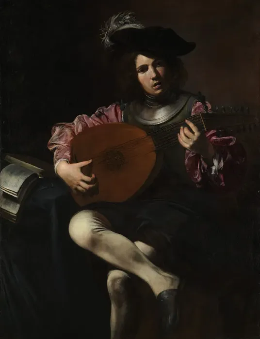 Framed Print : Lute Player, ca. 1625-26. Creator: Valentin de Boulogne Framed Print : Lute Player, ca. 1625-26. Creator: Valentin de Boulogne