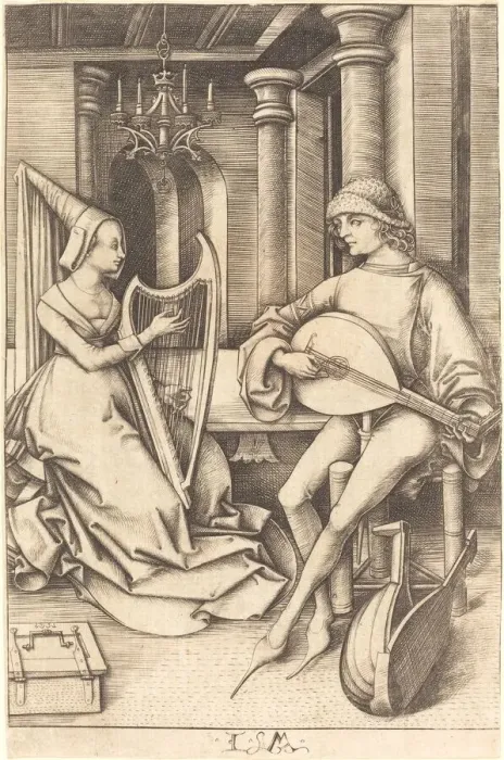 Framed Print : The Lute Player and the Harpist, c. 1495 / 1503. Creator: Israhel van Meckenem Framed Print : The Lute Player and the Harpist, c. 1495 / 1503. Creator: Israhel van Meckenem