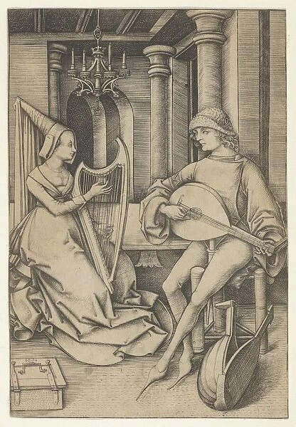 Lute Player and Harpist, from Scenes of Daily Life, . n. d. Creator: Israhel van Meckenem