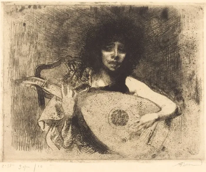 Framed Print : The Lute Player (La joueuse de luth), 1922. Creator: Paul Albert Besnard
