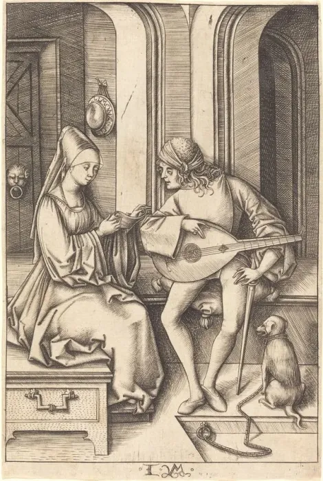 Framed Print : The Lute Player and the Singer, c. 1495 / 1503. Creator: Israhel van Meckenem Framed Print : The Lute Player and the Singer, c. 1495 / 1503. Creator: Israhel van Meckenem