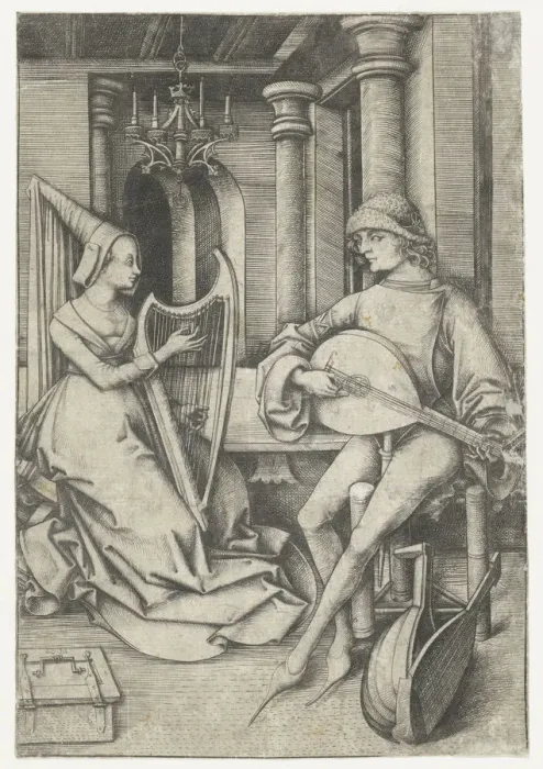 Framed Print : Luteplayer and Harpist, Late 15th cen Framed Print : Luteplayer and Harpist, Late 15th cen