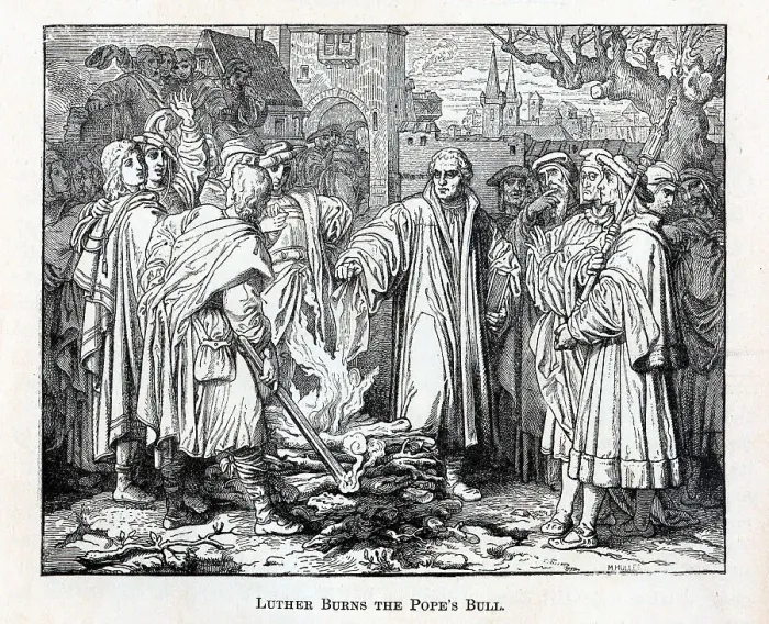 Framed Print : Luther Burns the Popes Bull, 1882. Artist: Anonymous Framed Print : Luther Burns the Popes Bull, 1882. Artist: Anonymous
