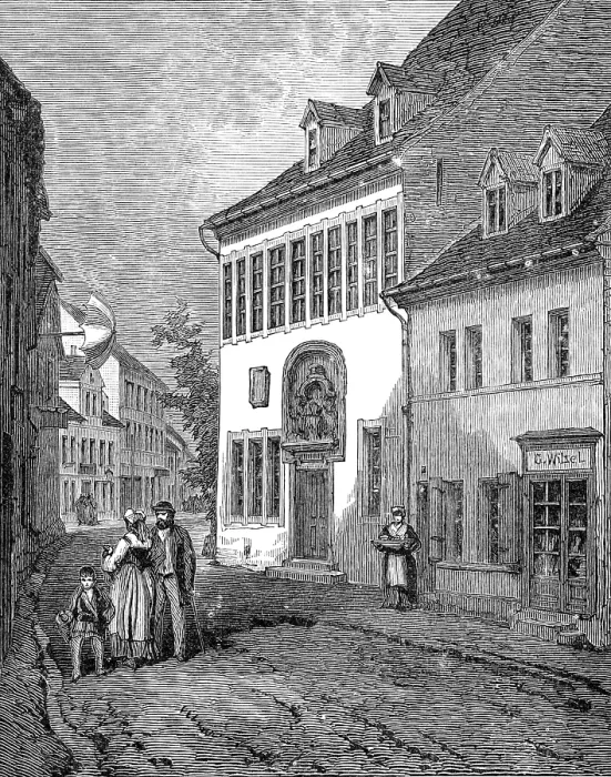 Framed Print : The Luther Celebration in Germany: house in which Luther was born at Eisleben, Nov. 10, 1483, (1883) Creator: Unknown Framed Print : The Luther Celebration in Germany: house in which Luther was born at Eisleben, Nov. 10, 1483, (1883) Creator: Unknown