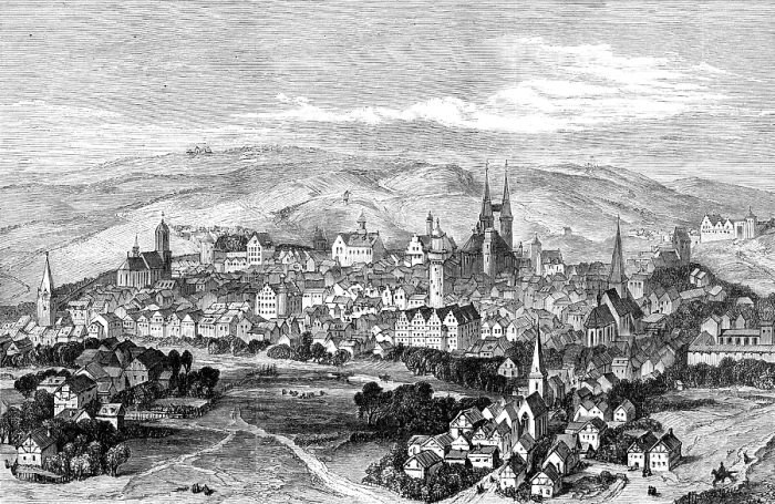 Framed Print : The Luther Celebration in Germany: Luther's birthplace, Eisleben, as it was in 1650, (1883) Framed Print : The Luther Celebration in Germany: Luther's birthplace, Eisleben, as it was in 1650, (1883)