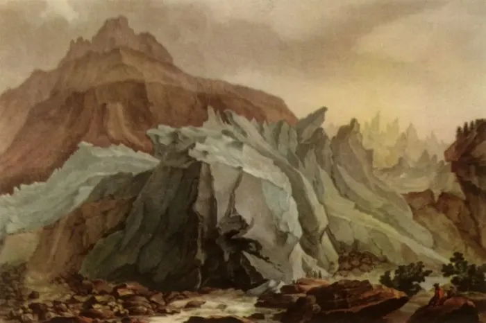 Framed Print : The Lütschinen Issuing from the Lower Grindelwald Glacier, 1782-1785, (1946) Framed Print : The Lütschinen Issuing from the Lower Grindelwald Glacier, 1782-1785, (1946)