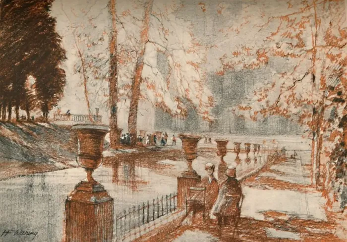 Framed Print : The Luxembourg Paris loves trees and children. c1927, (1927). Artist: Henry Franks Waring Framed Print : The Luxembourg Paris loves trees and children. c1927, (1927). Artist: Henry Franks Waring