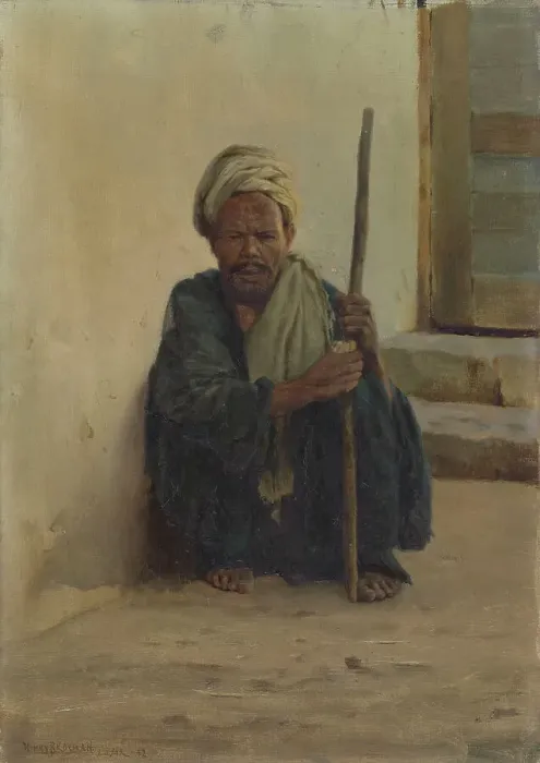 Framed Print : Luxor, Arab holding a stick sitting in a street, 1892. Creator: Henry Brokman Framed Print : Luxor, Arab holding a stick sitting in a street, 1892. Creator: Henry Brokman