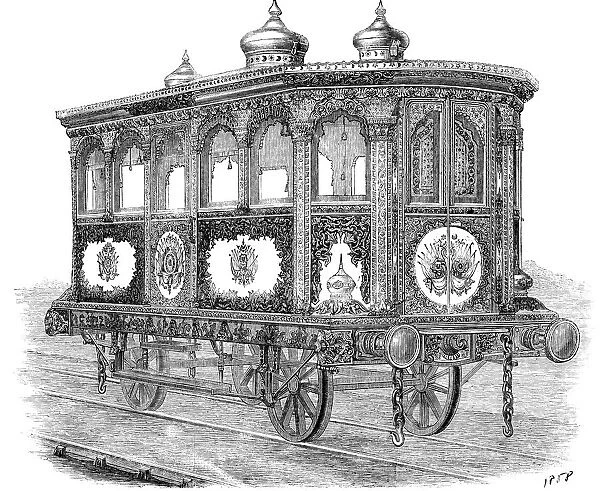 Luxury rail car built for the Viceroy of Egypt, engraving 1858