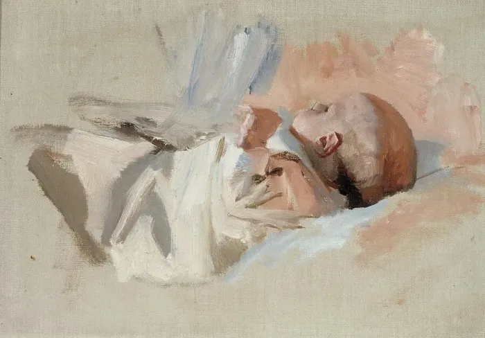 Framed Print : Lying child, sketch for the painting Christmas morning, 1888. Creator: Albert Edelfelt Framed Print : Lying child, sketch for the painting Christmas morning, 1888. Creator: Albert Edelfelt