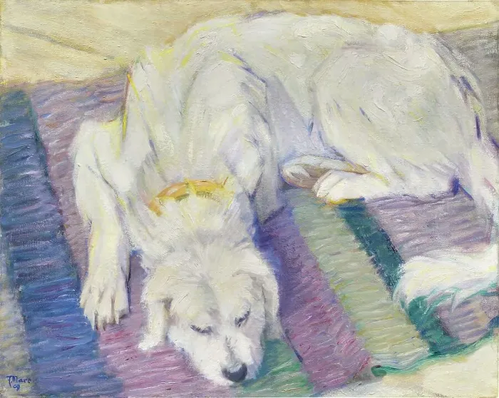 Framed Print : Lying dog (Dog Portrait of Russi'), 1909. Creator: Marc; Franz (1880-1916) Framed Print : Lying dog (Dog Portrait of Russi'), 1909. Creator: Marc; Franz (1880-1916)