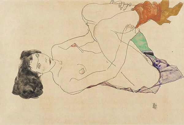 Lying Female Nude With Legs Pulled Up, 1913. Creator: Schiele, Egon (1890-1918)
