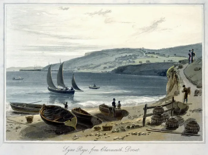 Framed Print : Lyme Regis, from Charmouth, Dorset, 1814-1825. Artist: William Daniell Framed Print : Lyme Regis, from Charmouth, Dorset, 1814-1825. Artist: William Daniell