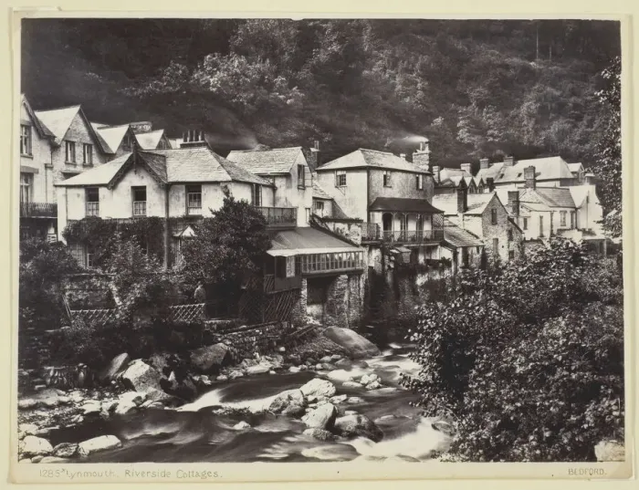 Framed Print : Lynmouth, Riverside Cottages, 1860 / 94. Creator: Francis Bedford Framed Print : Lynmouth, Riverside Cottages, 1860 / 94. Creator: Francis Bedford