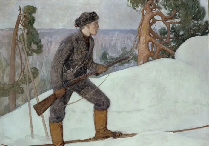 Framed Print : The Lynx Hunter, 1900. Creator: Pekka Halonen Framed Print : The Lynx Hunter, 1900. Creator: Pekka Halonen