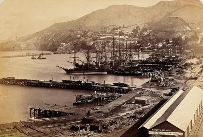 Framed Print : Lyttelton, New Zealand: the port and town from Sumner Road, between 1800 and 1899. Creator: Unknown Framed Print : Lyttelton, New Zealand: the port and town from Sumner Road, between 1800 and 1899. Creator: Unknown