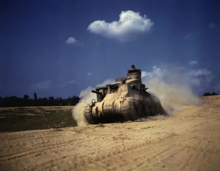Framed Print : An M-3 tank in action, Ft. Knox, Ky. 1942. Creator: Alfred T Palmer Framed Print : An M-3 tank in action, Ft. Knox, Ky. 1942. Creator: Alfred T Palmer
