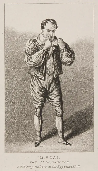 Framed Print : M. Boai, the Chin Chopper. Exhibiting August 1830 at the Egyptian Hall, 1830. Creator: Unknown Framed Print : M. Boai, the Chin Chopper. Exhibiting August 1830 at the Egyptian Hall, 1830. Creator: Unknown
