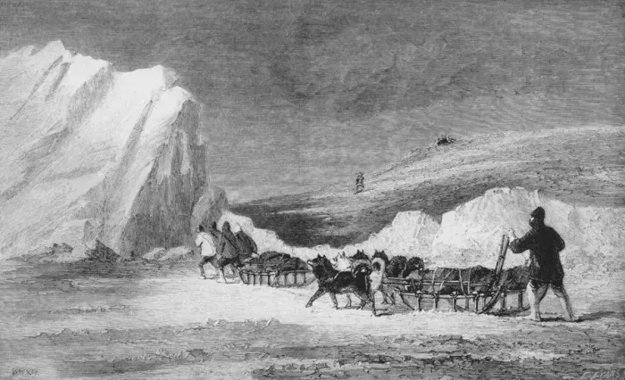 Framed Print : M cLintocks Search Party Finding One of Franlins Cairns at Cape Herschel, c1859, (1928) Framed Print : M cLintocks Search Party Finding One of Franlins Cairns at Cape Herschel, c1859, (1928)