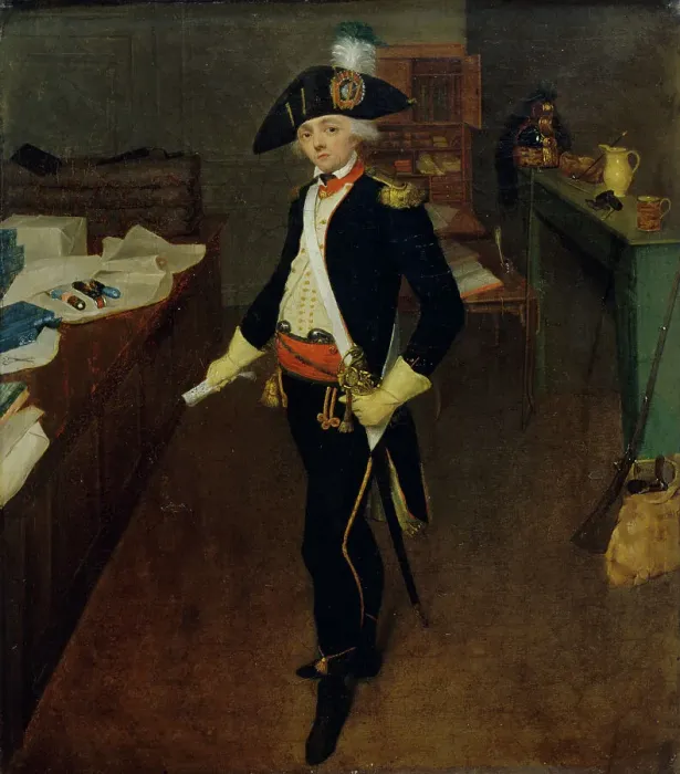 Framed Print : M. Estellé, marchand de galons rue Saint-Honoré, en uniforme de capitaine des chasseurs... 1790. Creator: Jean-Marie Hooghstoel Framed Print : M. Estellé, marchand de galons rue Saint-Honoré, en uniforme de capitaine des chasseurs... 1790. Creator: Jean-Marie Hooghstoel
